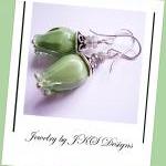 Green Tulip Earrings, Floral Lampwork Earrings,..