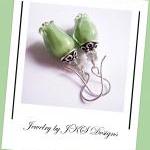 Green Tulip Earrings, Floral Lampwork Earrings,..