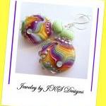 Rainbow Glass Earrings, Striped Multicolor Yellow..