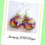 Rainbow Glass Earrings, Striped Multicolor Yellow..